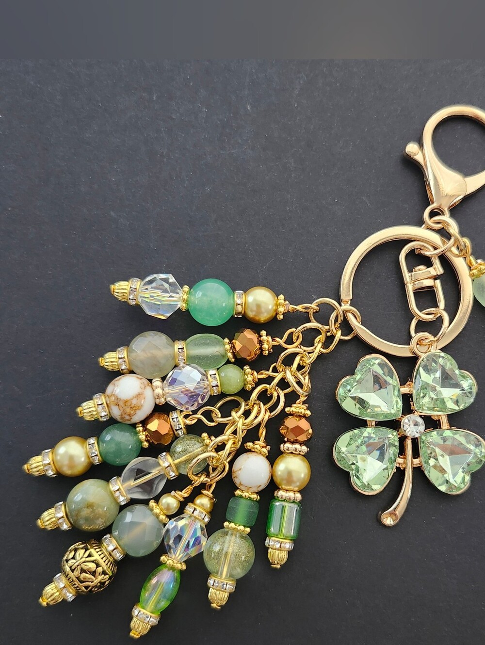 Lucky Shamrock Purse Charm or Keychain Aventurine Jasper Agate Handcrafted